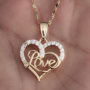 Necklace 18K Gold Filled Heart Sparkling Crystal Chain 18"